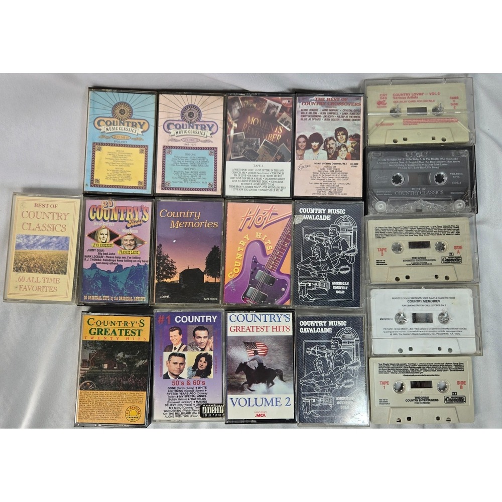 Country Music Compilation Cassette Tape Lot of 18 1950s to 1990s Classic Contemp